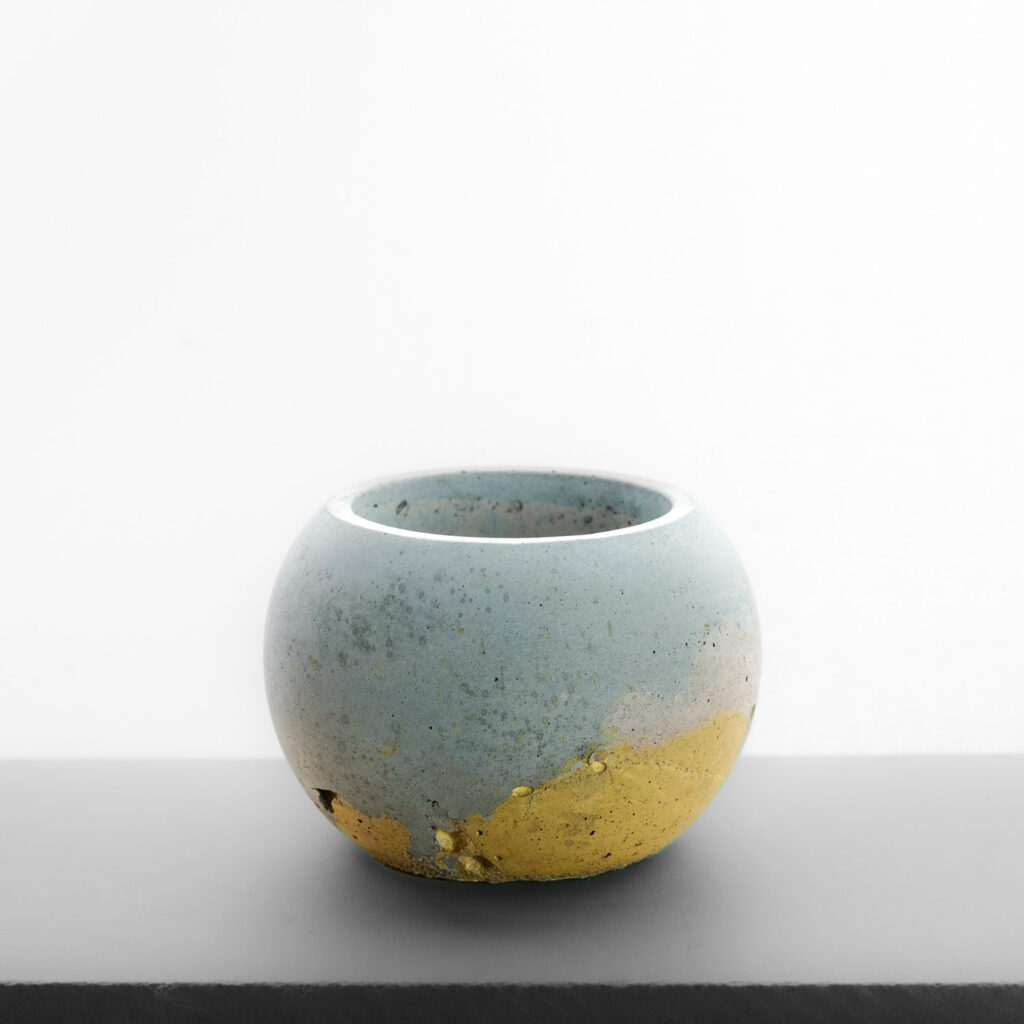 pot de béton, rond Nova bleu gris et jaune