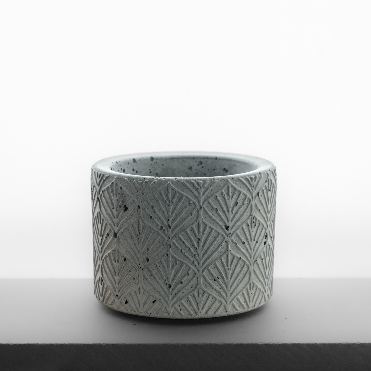 pot de béton, texture feuillage, bleu pâle