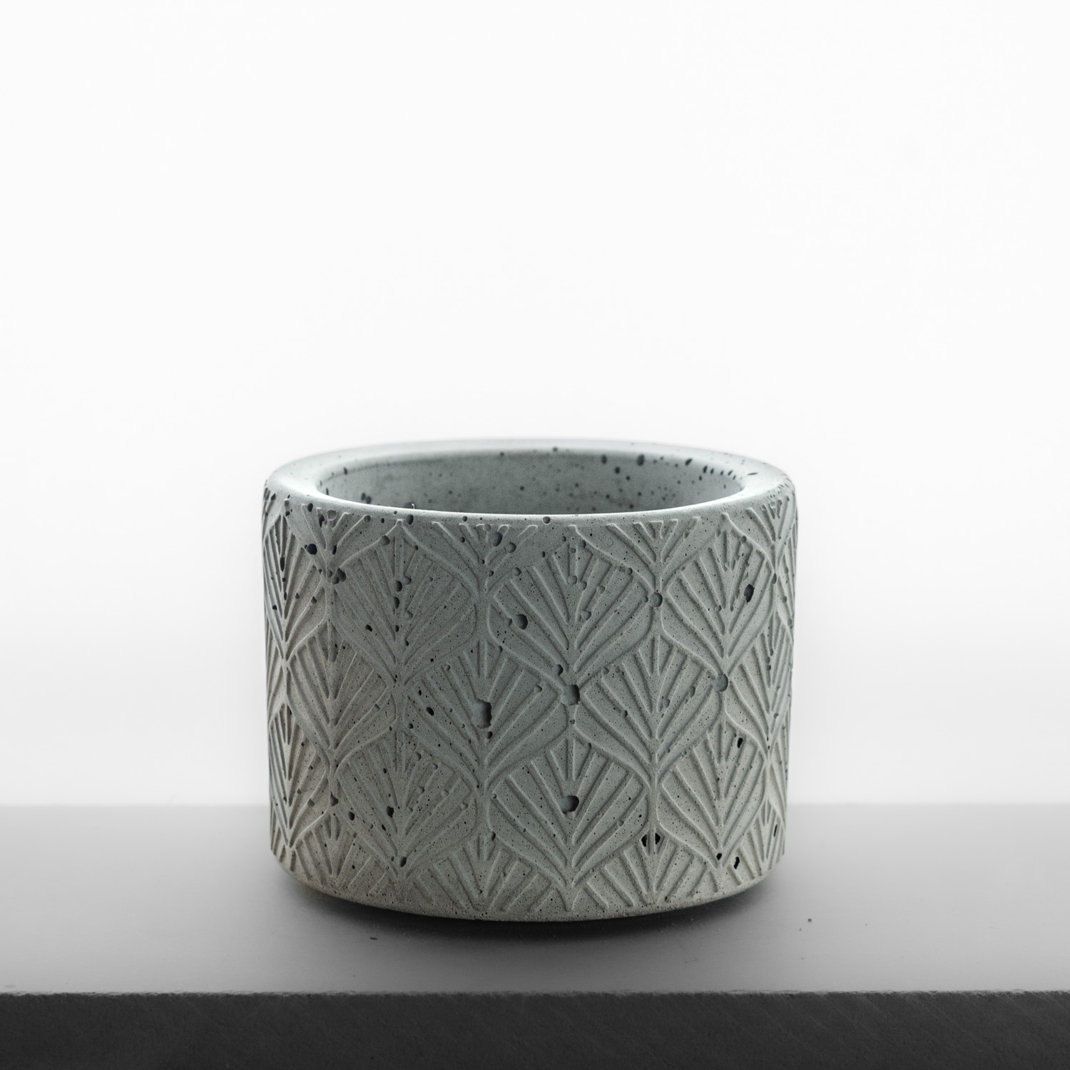 pot de béton, texture feuillage, bleu pâle