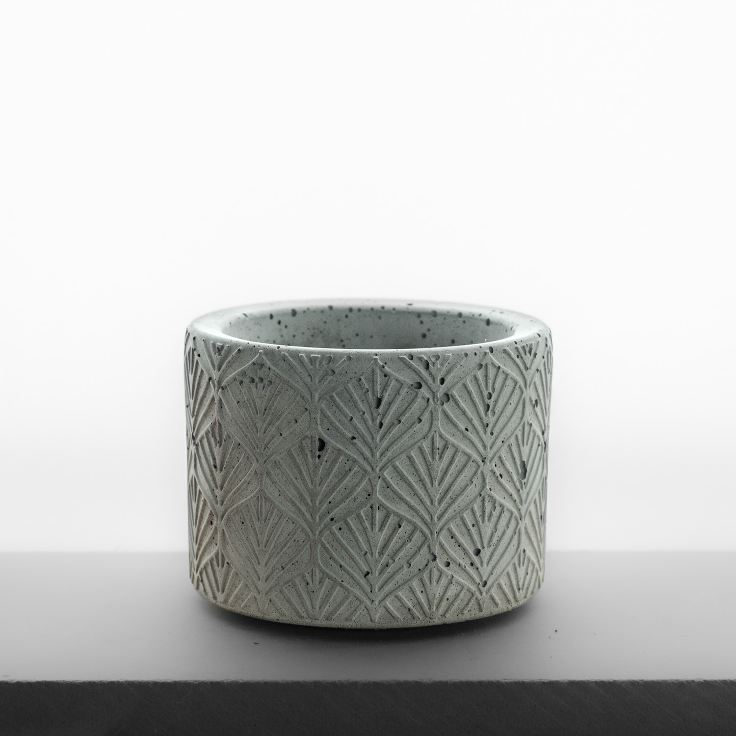pot de béton, texture feuillage, bleu pâle